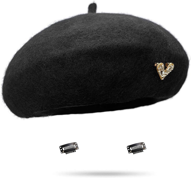 huablo French Berets Hat with Veil Premium Cashmere Beret Elegant Church Wool Hat for Women Solid Artist Hat - Image 1